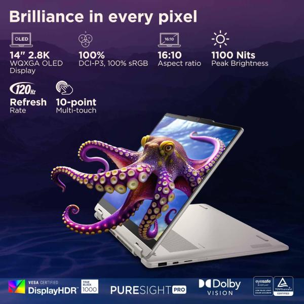 Lenovo Yoga 7 2-in-1 Intel Core Ultra 7 258V,Copilot+ AI PC(32GB RAM/1TB SSD/14(35.5cm) WQXGA+ OLED/47 Tops/Win 11/Office Home 2024/Yoga Pen/1Year ADP/Seashell/1.38Kg)