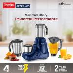 Prestige Astra Neo 750 Watt Mixer Grinder with 4 Jars (3 Stainless Steel + 1 Juicer) | Space-Saving Stacking Design | Super Efficient SS Blades | Blue |2Y Warranty | ISI Certified