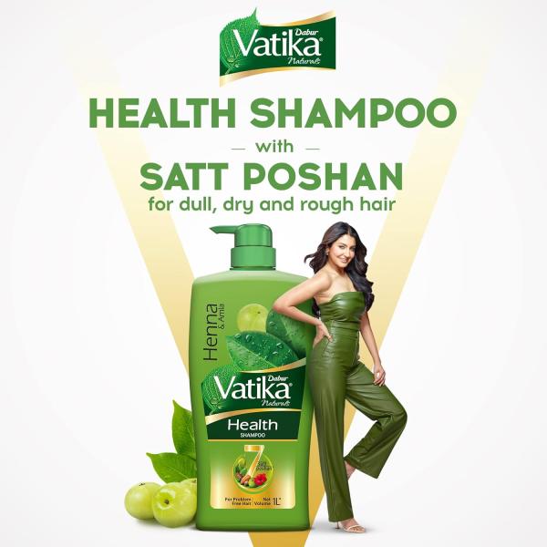 Dabur Vatika Naturals Health Shampoo - 640 ml | 7 Natural Herb Extracts | Contains Henna, Amla & Hibiscus
