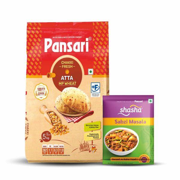 Pansari Chakki Fresh Atta 5 Kg With Free Sabzi Masala | MP Wheat Flour