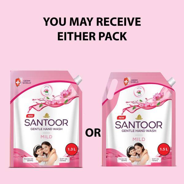 Santoor Mild Gentle Hand Wash 1300ml with Goodness of Lotus & Tulsi| Rich Lathering Formula with Anti-Bacterial Properties|