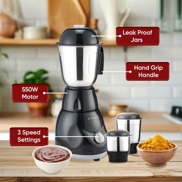Cadlec Bullet 3 Jar Mixer Grinder | High-Power Motor Juicer | Blender & Mixer | Durable ABS Body | Multi-Function for Juicing, Blending & Grinding | 2-Year Warranty
