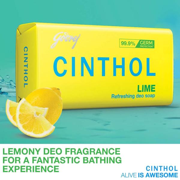 Cinthol Lime Bath Soap - 100g (Pack of 5) | Lemony Deo Fragrance | Grade 1 Soap | For All Skin Types