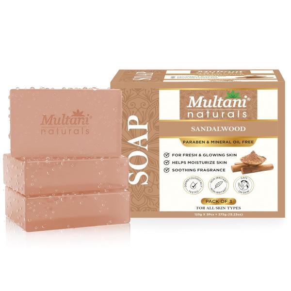 Multani Natural Sandalwood Ayurvedic Soap (Pack of 3 (125gm each) | for Men & Women |
