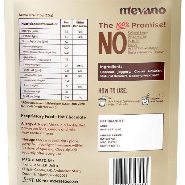 Mevano Hot Chocolate Mix Powder | Refined SUGAR FREE |