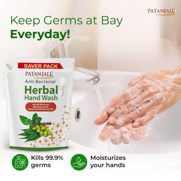 Patanjali Herbal Hand Wash (Anti-Bacterial) 1.5 L Refill, Enriched with Neem & Aloe Vera,