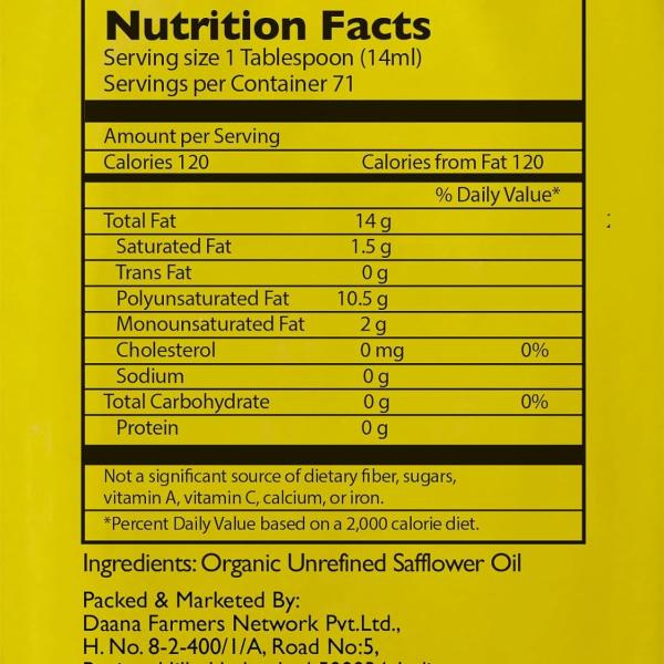 Daana Organic, Cold Pressed Safflower Oil, 1 L