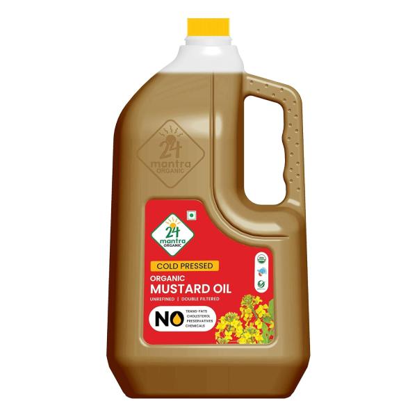 24 Mantra Organic Cold Pressed Mustard Oil, 5 Litres - 100% Organic, Pure & Chemical-Free
