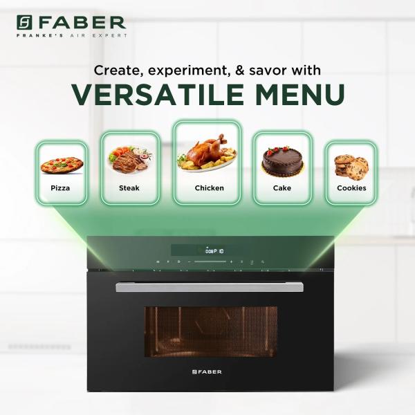 Faber 34L Built-In Black Finish Microwave Oven with Touch Control Auto Cook Menus & Auto Power Off Protection Grill Convection Defrost & Combination Cooking 1 Yr Warranty