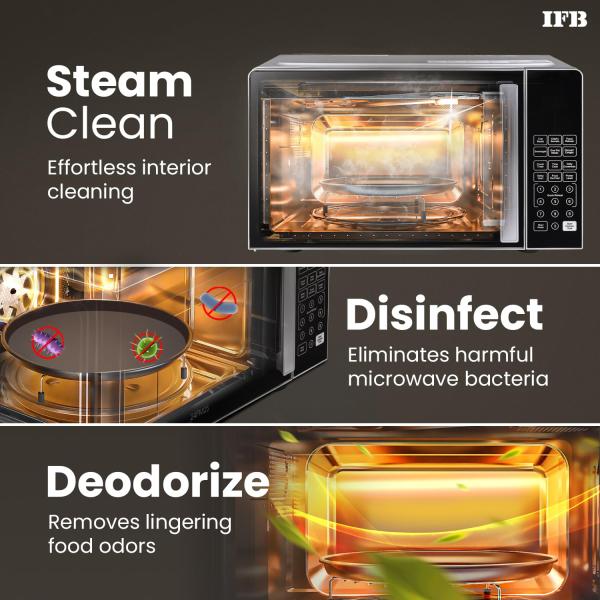 IFB 24L Solo Microwave Oven with 69 Auto Cook Menus (24PM2S Silver Mug Recipes Steam Clean Auto Reheat Preset Timer Power Save Child Safety Lock 10 Power Levels)
