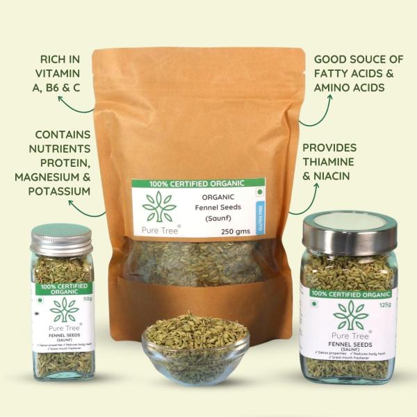 Pure Tree Certified Organic Fennel Seeds | | Glass Jar