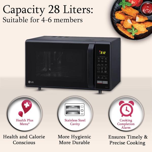 LG 28 L Convection Microwave Oven (MC2846BV, Black, Health Plus Menu, Indian Cuisine, Tandoor Se, Steam Clean & Stainless Steel Cavity)