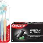 GROCERY  Colgate Adult Gentle Enamel Ultra Soft Bristles Manual Toothbrush 4 Pcs (Buy2 Get 2) & Colgate Charcoal Clean Black Gel Toothpaste, Pack Of 240G (120G X 2)