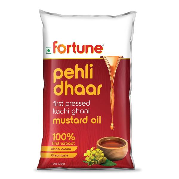 Fortune Pehli Dhaar First Pressed Kachi Ghani Mustard Oil 1 L (Pouch)