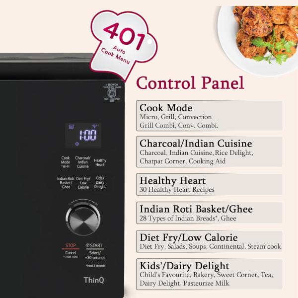 LG 32L Scan to Cook Wi-Fi Enabled Charcoal Convection Healthy Microwave Oven(Black-Regal Pattern Heart Friendly Recipes Pasteurized Milk Ghee Diet Fry&360° Motorised Rotisserie)