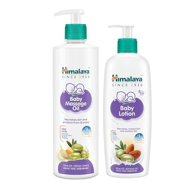 Himalaya Baby Massage Oil (500ml) + Gentle Baby Lotion (400ml) - Combo Set | No.1 Doctor Recommended Brand