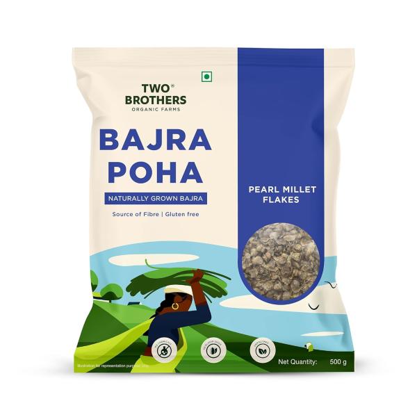 Two Brothers Organic Farms Bajra Poha (500g) | Gluten-Free, High-Fiber & Nutrient-Rich Pearl Millet Flakes