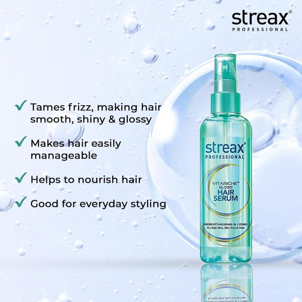 Streax Professional Vitariche Gloss Hair Serum,75 ml| Frizz-Free Hair | Enhance Shine and Smoothness