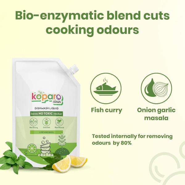 Koparo Organic Dishwash Liquid | 2 Litres | Lime And Basil Fragrance