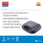 Prestige PGMFB 800 Watt Grill Sandwich Toaster with Fixed Grill Plates, Black