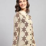 Monte Carlo Womens Self Design Round Neck Full Sleeve Cardigan