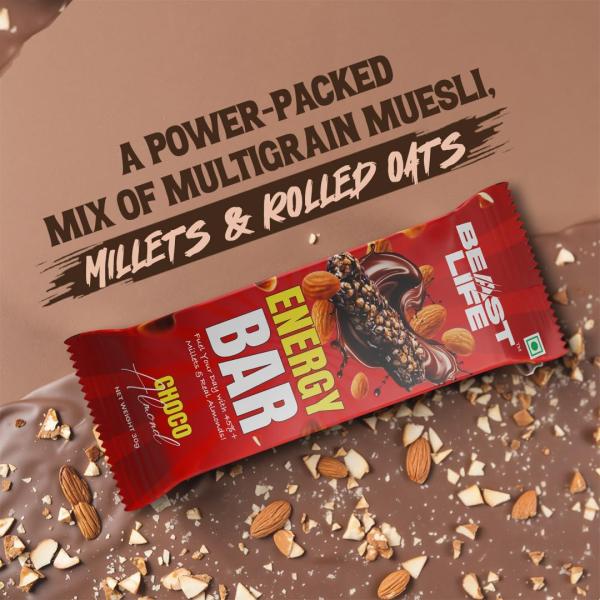 BeastLife Choco Almond Energy/Protein Bar | Multigrain Millet & Oats Energy Bar