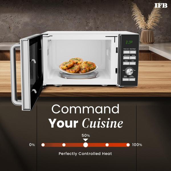 IFB 25L Solo Microwave Oven with 61 Auto Cook Menus (25 Silver Easy to use Jog dial & Buttons Mug Recipes Steam Clean Auto Reheat Preset Time Power Save Multi-Stage Cooking)