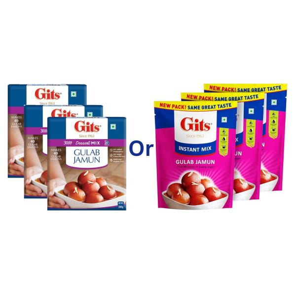 GROCERY    Gits Instant Gulab Jamun Dessert Mix, Makes 40 per Pack, Pure Veg, Delicious Indian Dessert and Mithai, 600g