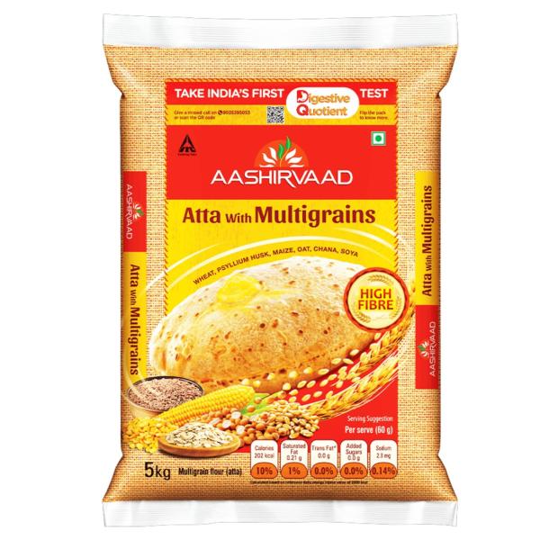 Aashirvaad Atta with Multigrains, 5kg pack, The High Fibre Atta