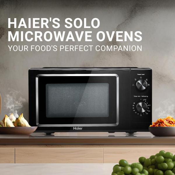 Haier 19 L Inverter Technology, Light Weight, Defrost, 5 Power Levels Solo Microwave Oven (HIL1901MBPB, Black)
