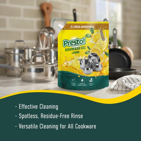 Presto! Dishwash Gel | Lemon | 5 L Refill Value Pack |