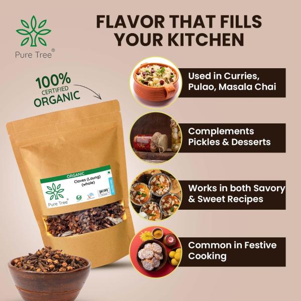 Pure Tree Certified Organic Laung | 100 Gm | Organic Cloves Whole