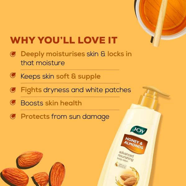 Joy Honey & Almonds Advanced Nourishing Lightweight Winter Body Lotion 750ml | Enriched With Shea Butter | Natural Sunscreen Filters | 48 Hour Moisture, Suitable for Normal to Dry Skin