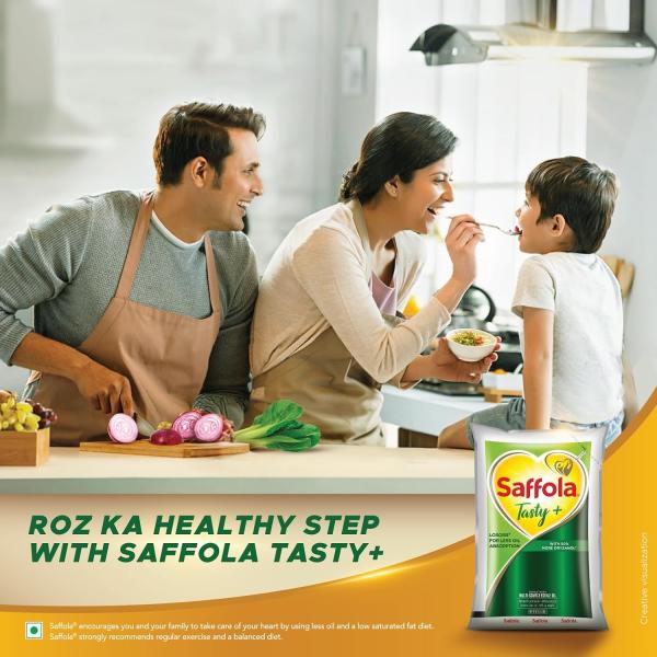 Saffola Tasty + Refined Cooking oil | Blended Rice bran & Corn oil | 50% More Oryzanol