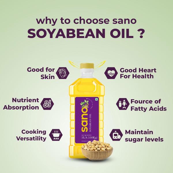Sano Soybean Oil 5 Ltr PET Bottle: All-natural, nutrient-rich cooking oil with a high omega-3