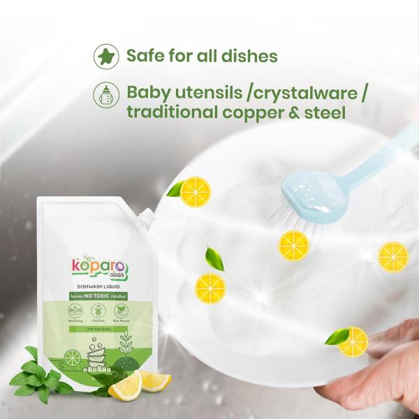 Koparo Organic Dishwash Liquid | 2 Litres | Lime And Basil Fragrance