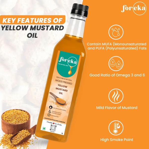 Foreka Cold Pressed Mustard Oil - Unrefined Oil For Cooking - Chemical-free and 100% Natural (5 Litre, Yellow Mustard)