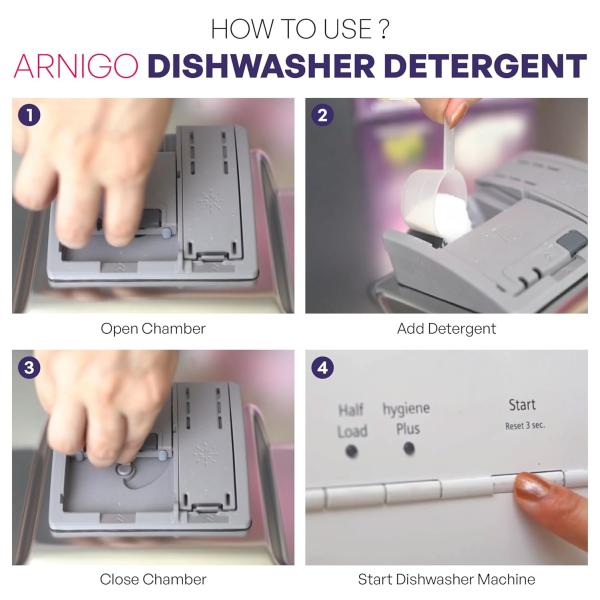 Arnigo Dishwasher Detergent Powder Suitable for All Brands Dishwashers, Enzyme Rich Formula, No Need To Pre-wash, Enzymatic Formulation, Crystal Clean Shine, Mineral-based Technologies- 1kg