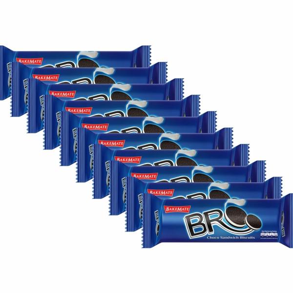 BakeMate BRO Choco Sandwich Cream Biscuits - Combo Pack of 12 (100g Each) | Vanilla Cream Biscuit