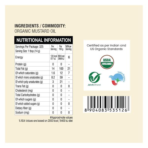 24 Mantra Organic Cold Pressed Mustard Oil, 5 Litres - 100% Organic, Pure & Chemical-Free