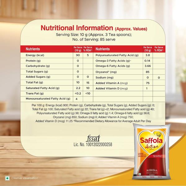 Saffola Active Refined Cooking oil | Rich in Omega 3 & Oryzanol