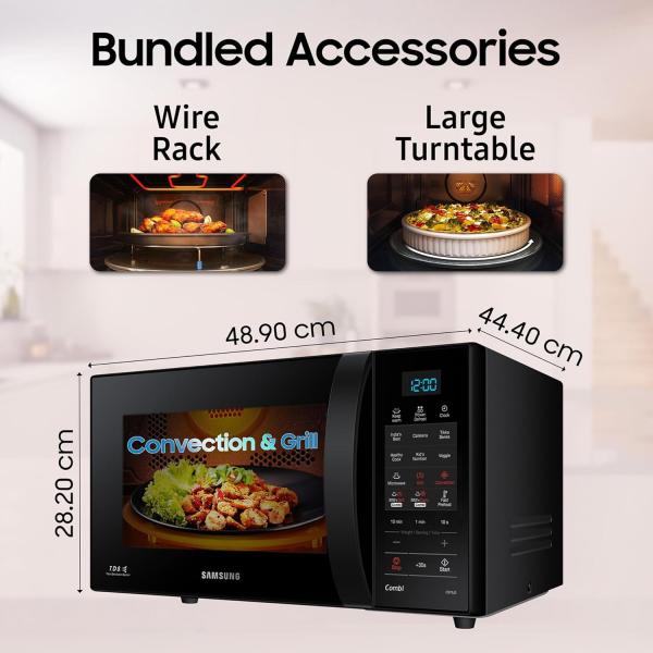 Samsung 21 L Convection Microwave Oven ( Black Various Cooking Modes Pre heat Eco Mode Power Defrost Auto Cook Wire Rack Ceramic Enamel Cavity with 10 year warranty)