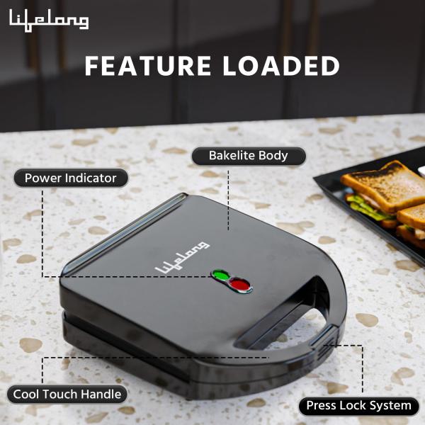 Lifelong LLSM120G Sandwich Griller, Classic Pro 750 W Sandwich Maker with 4 Slice Non-Stick