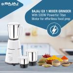 Bajaj 500 Watt GX-1 Mixer Grinder with 3 Jars- white
