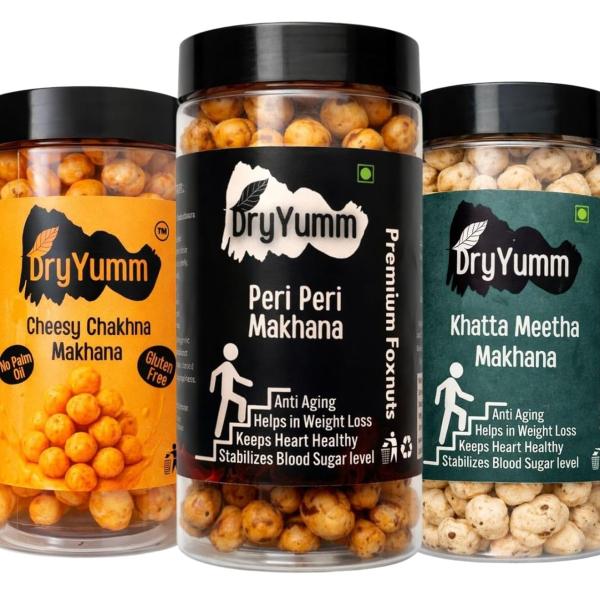 DryYumm (Pack of 3) PUDINA PUNCH, KHATTA MEETHA & PERI PERI MAKHANA - 210g