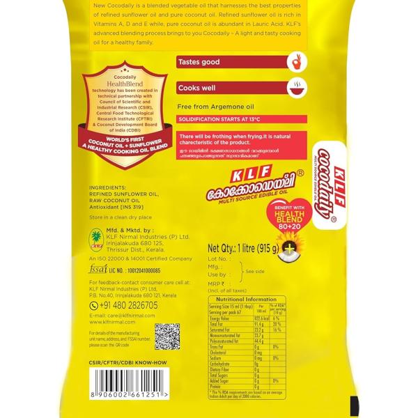 KLF Cocodaily Cooking Oil 1 Liter Pouch - 1 Ltr