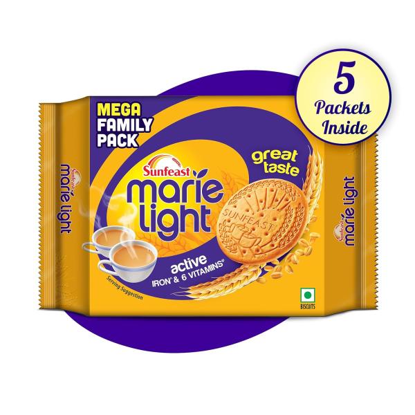 Sunfeast Marie Light Active, Marie Biscuits with Iron and 6 Vitamins, Tea-Time Biscuits Family Pack, Wheat, 956G/1KG grocery