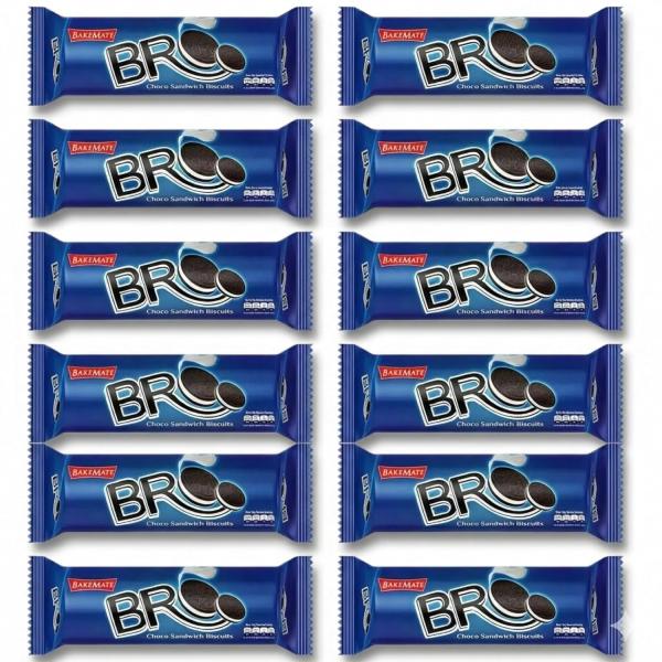 BakeMate BRO Choco Sandwich Cream Biscuits - Combo Pack of 12 (100g Each) | Vanilla Cream Biscuit