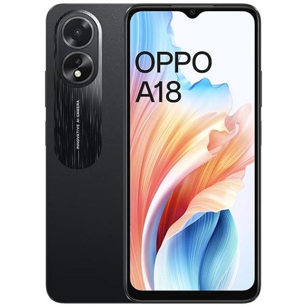 Oppo A18 (Glowing Black, 4GB RAM, 64GB Storage) | 6.56" HD 90Hz Waterdrop Display | 5000 mAh Battery