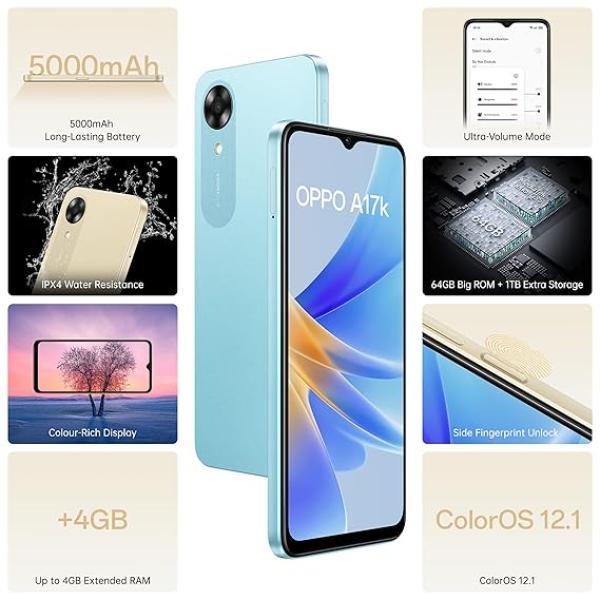 Oppo A17k (Blue, 3GB RAM, 64GB Storage)